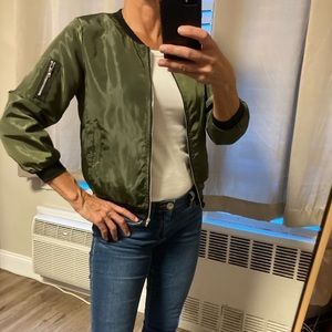 Khaki Green Satin Bomber Jacket
